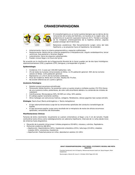 Craneofaringioma - Endocrinología - CRANEOFARINGIOMA - Studocu