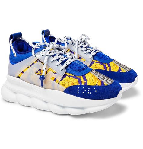 Versace - Chain Reaction Panelled Shell, Rubber And Suede Sneakers ...