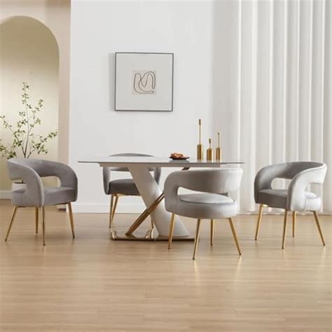 ZH4YOU Grey Upholstered Dining Chairs Set of 4, Luxury India | Ubuy