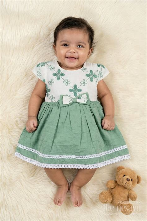 Nesavu short-sleeved cotton frock for baby girls with floral embroidery ...