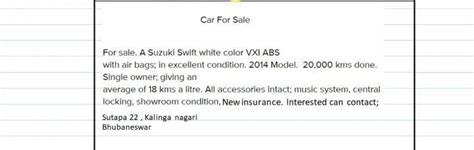 You want to sell your car as you are going abroad. Draft a suitable ...