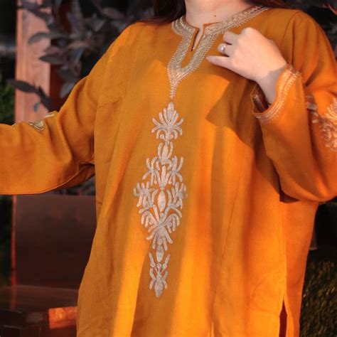 Shop Online | Mustard Zari Embroidered Kashmiri Pheran – Treasures of ...