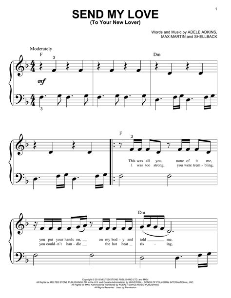Send My Love (To Your New Lover) par Adele Partitions pour Piano grosses notes sur Sheet Music ...