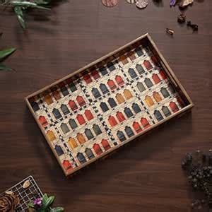 HomeShastra Wooden Serving Tray with Gold Engraving | Set of 1 | Size ...