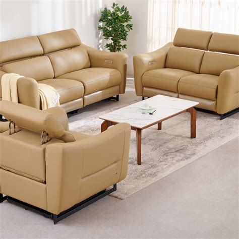 Buy Andre Half Leather 3+2+1 Seater Electric Recliner Set - Beige from ...