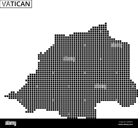A black grid outline of Vatican City illustrates its unique shape on a neutral background. This ...