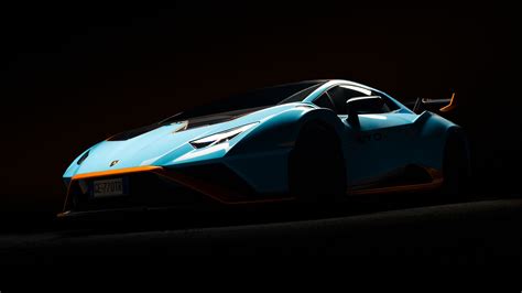 Light Blue Lamborghini Huracan STO Car Dark Black Background 4K 5K HD Cars Wallpapers | HD ...