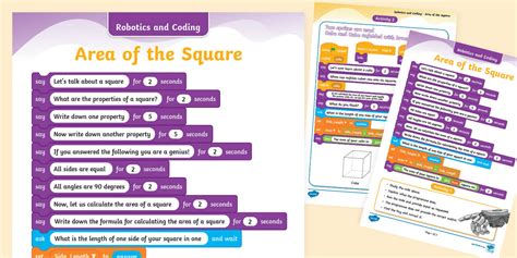 Robotics and Coding - Block-based Coding - Area of a square