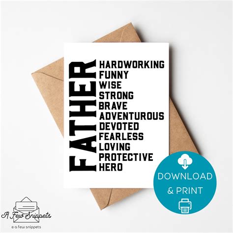 Father Father's Day Words to Describe Dad New Dad Birthday Print at ...