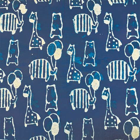 Pure Cotton Indigo White With Blue Animal Motif Hand Block Print Fabri ...