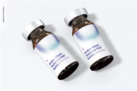 Premium PSD | Amber glass medicine vial bottles mockup, top view