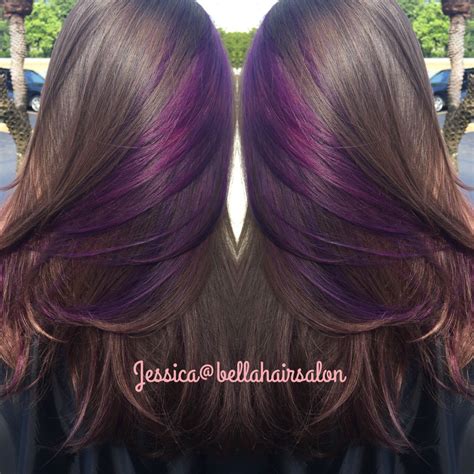 Purple peekaboos. This color purple. | Purple highlights brown hair ...