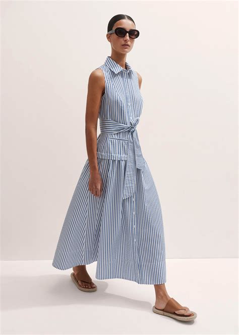 Women's Blue Seersucker Maxi Shirt Dress + Belt | ME+EM in 2025 | Maxi ...