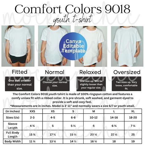 Youth Size Chart For Comfort Color at John Ricks blog