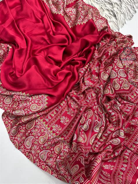 RED COLOR AJRAKH SAREE(SMALL KERI) – Shaanj Saree