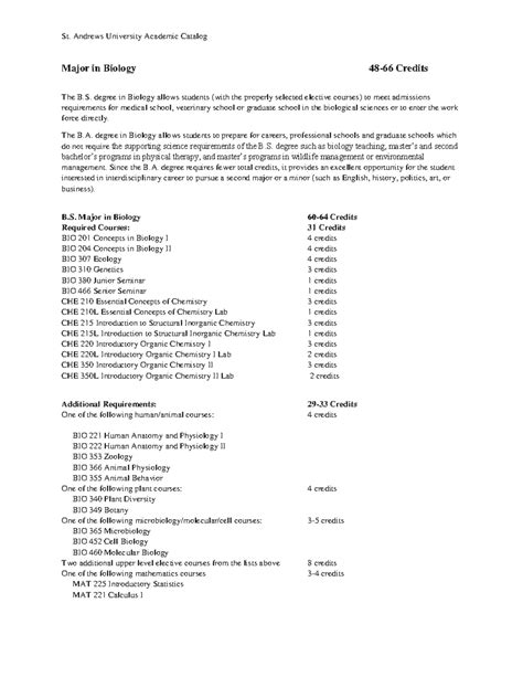 Major-in-Biology - Major in Biology. St. Andrews University Academic ...