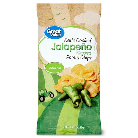 Great Value Kettle Cooked Jalapeno Flavored Potato Chips, 8 oz ...