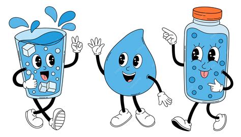 Premium Vector | Groovy Drink more water Cartoon characters in retro ...