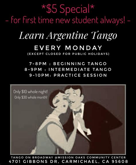 Learn the Argentine Tango, Tango On Broadway @ Mission Oaks Community ...