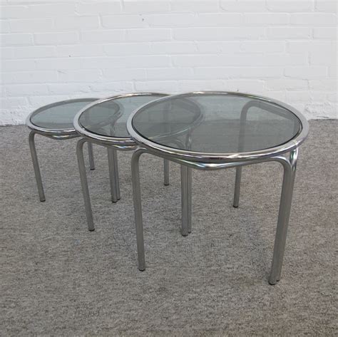 Vintage Italian style Round chrome glass nesting tables, 1970s | #130916