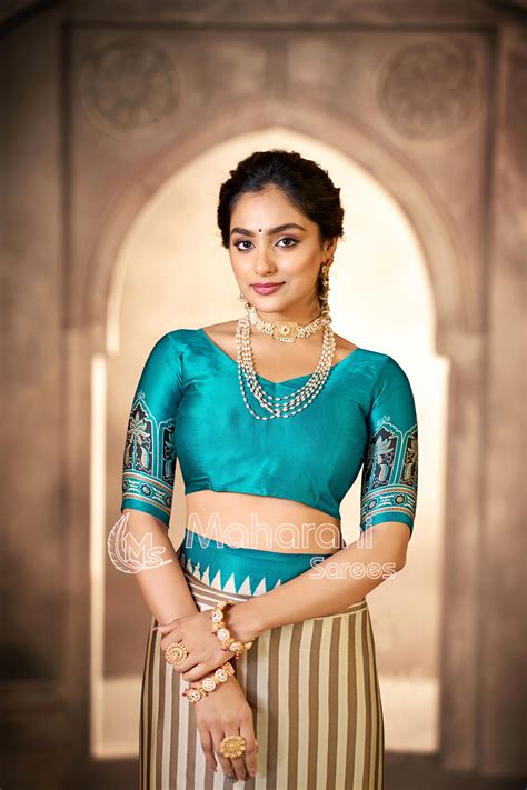 Cream With Rama Border Ajrakh Hand-Printed Modal Silk Saree – Maharanisaree