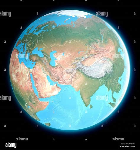 Globe map of Middle east and Asia, satellite view, geographical map, physics. Cartography ...