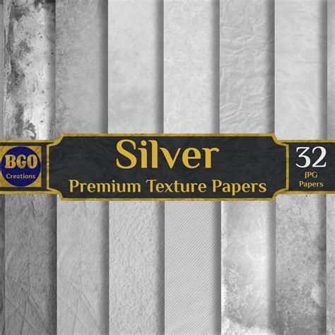 Majestic Silver Textures Digital Paper, Shades of Silver, 32 Silver ...