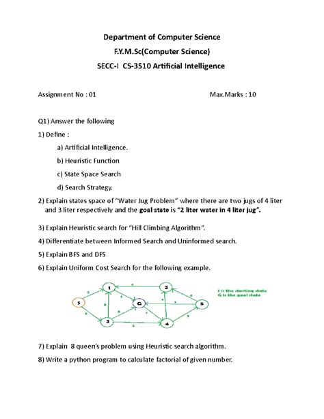 AI Assignment 1 - Department of Computer Science F.Y.M(Computer Science ...