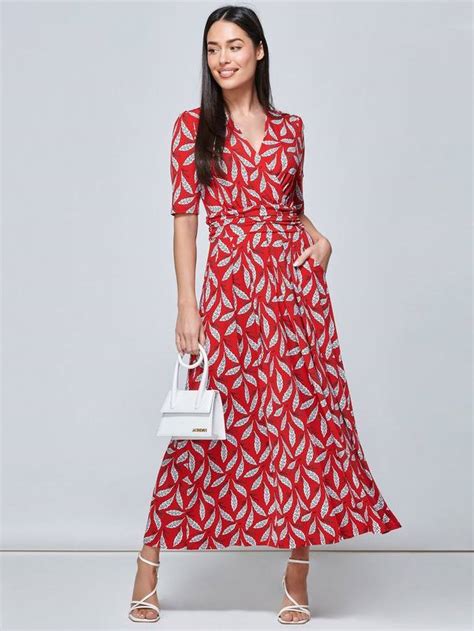 Jolie Moi Coleen Leaf Print Jersey Maxi Dress, Red/Multi, 8