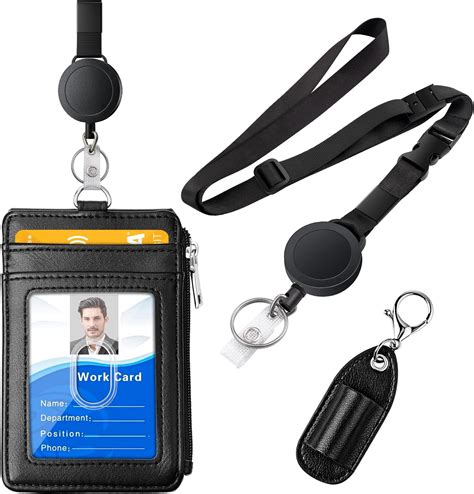 Amazon.com : ID Badge Holder with Retractable Lanyard, PU Leather ID ...