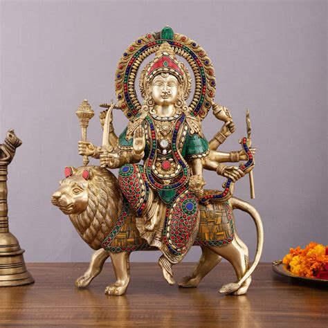 Buy Brass Durga Mata Idol - 15" Divine Sherawali mata - Budhshiv.com