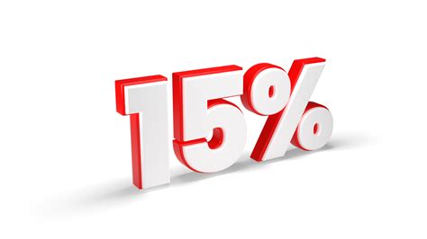 A red 15 percentage sign with a half of the number 15 percent on a ...