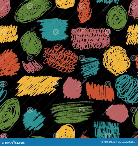 Scribbles Seamless Pattern. Hand Drawn Colorful Pencil Curly Lines ...