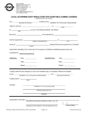 Fillable Online LOCAL GOVERNING BODY RESOLUTION FOR CHARITABLE ... Fax ...