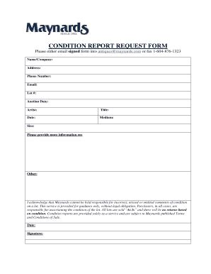 Fillable Online CONDITION REPORT REQUEST FORM - Maynards Fine Art Fax ...