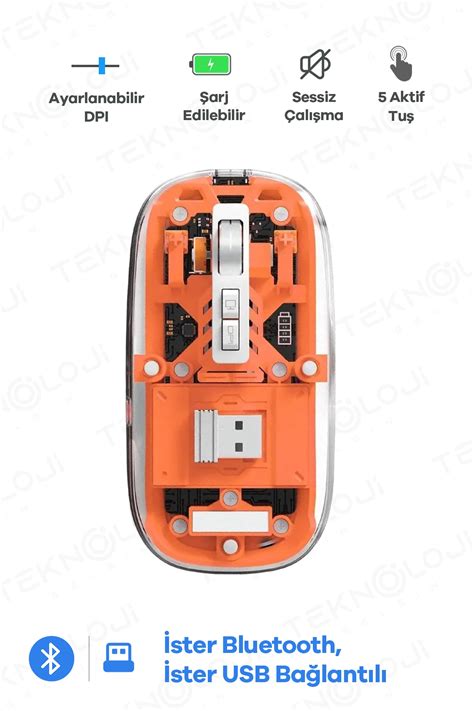 Bluetooth USB Çift Modlu Sessiz Mouse, Şeffaf Mıknatıslı Kapaklı, Type ...