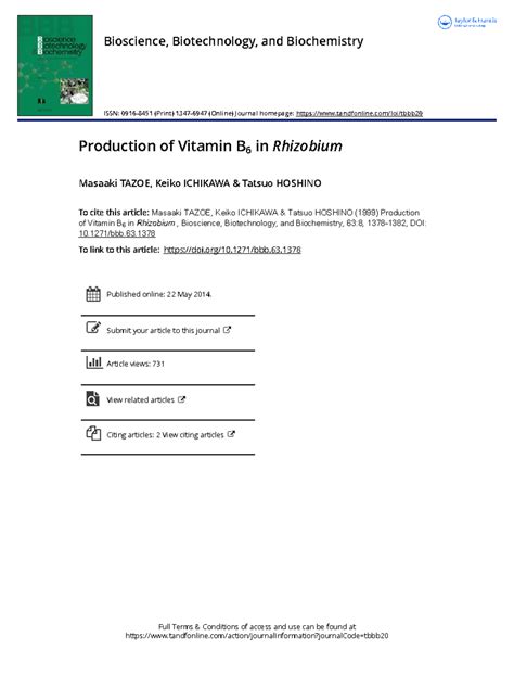 Production of Vitamin B6 in Rhizobium - To link to this article: doi/10 ...