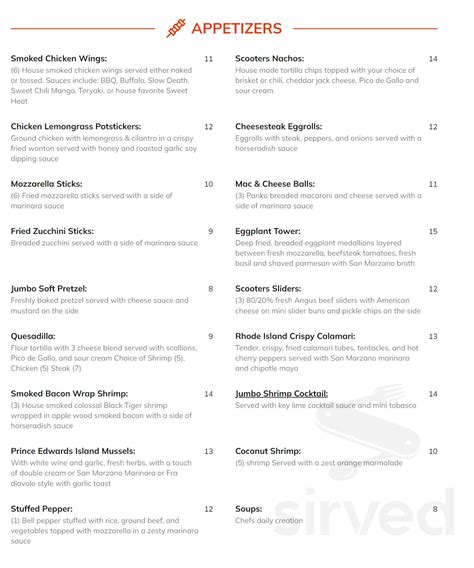 Scooters Bar & Grill menu in New Milford, Connecticut, USA