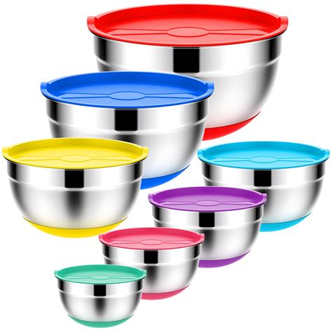 TINANA Mixing Bowls with Lids: Stainless Steel Mixing Bowls Set - 6 ...