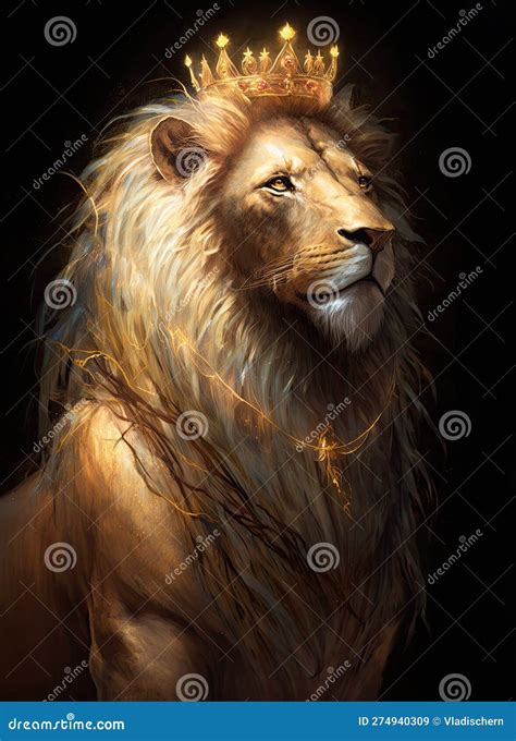 Lion is the King of Beasts, with a Golden Crown on His Head, Generative ...