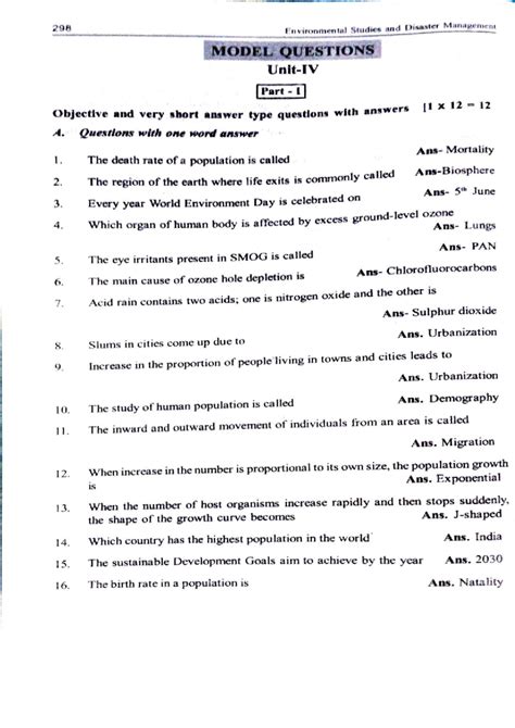 Environmental Studies and Disaster Management 298 Model Questions Part ...
