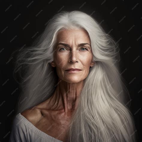 Generative ai grey hair mature woman portrait isolated looking camera confident and proud ...