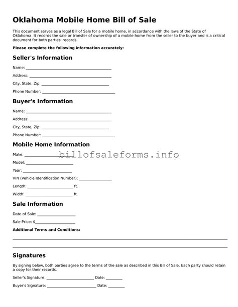 Printable Oklahoma Mobile Home Bill of Sale Template ⋆ Free Bill of ...