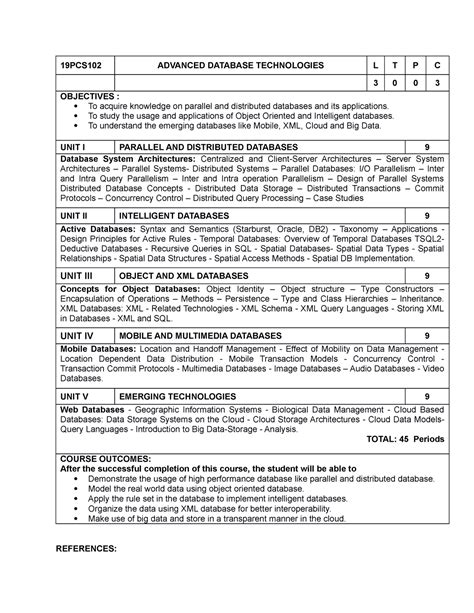 19PCS102 - Advanced Database Technologies - syllabus - 19PCS102 ...