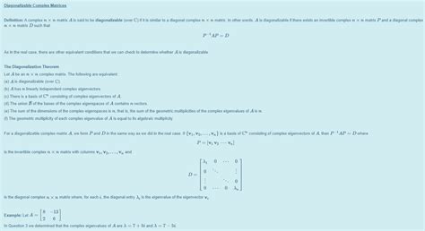 Solved Diagonalizable Complex Matrices Definition: A complex | Chegg.com