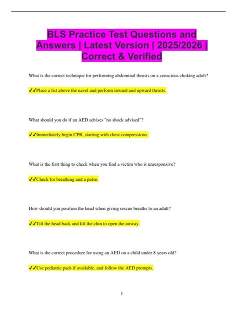 BLS Practice Test Questions and Answers | Latest Version | 2025/2026 ...