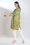 Buy Yellow Malai Silk Printed Floral Mandarin Collar Kurta For Women by ...