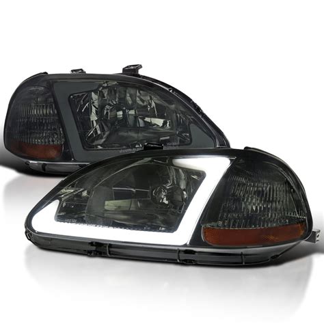 Spec-D Tuning Smoke Headlights w/ LED Tube Bar Compatible with 1996-1998 Honda Civic 2/4Dr ...