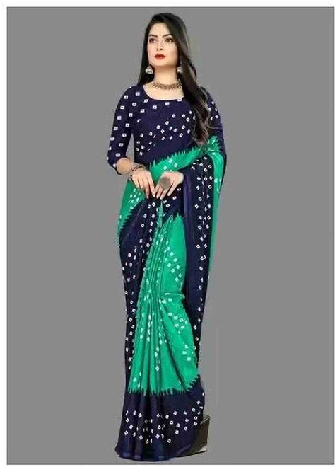 Buy Henzila Printed Bandhani Silk Blend Dark Blue Sarees Online @ Best ...