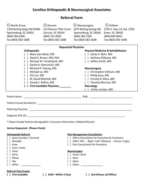 Fillable Online Carolina Orthopaedic & Neurosurgical Associates ...